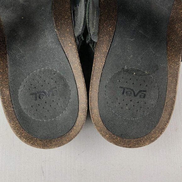 Teva Women's Size 10 Mahonia Black Leather Crisscross Slide Wedge Sandals - Picture 13 of 15